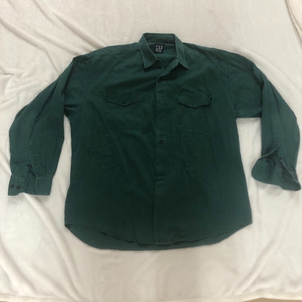 Vintage GAP Wool Flannel Button-Up Shirt Men's XL Forest Green Heavyweight 90s